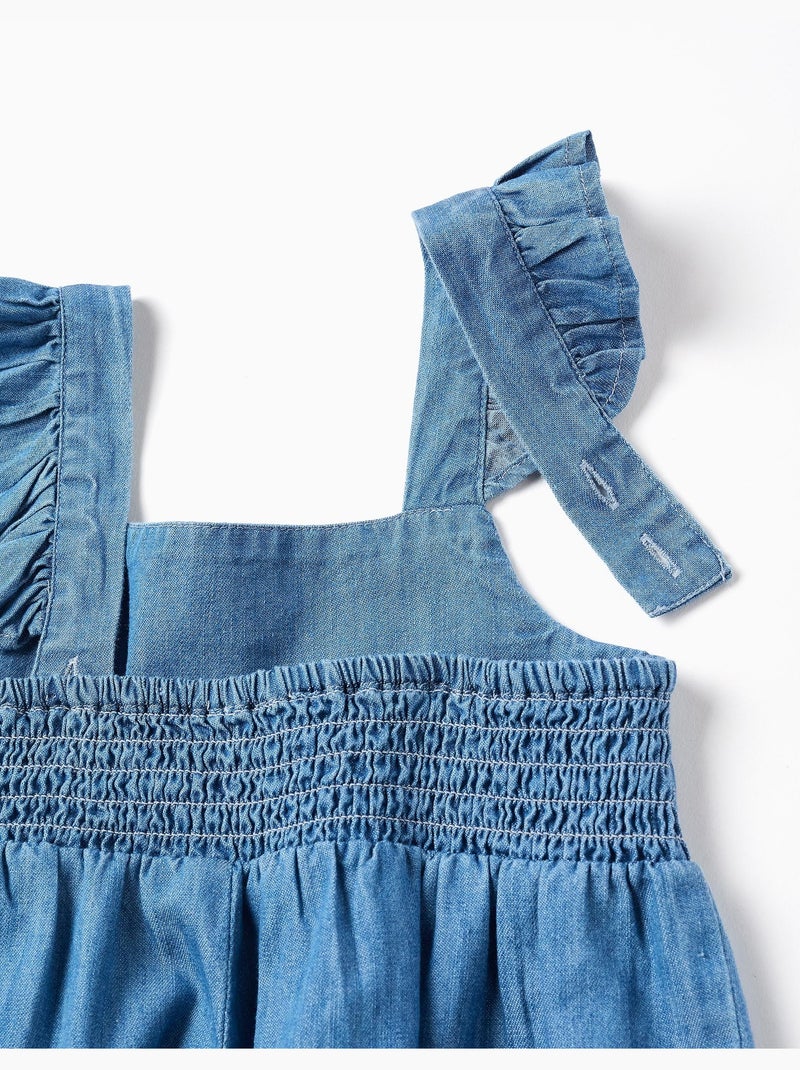 Mono corto vaquero de pierna ancha con tirantes con volantes Azul claro - Kiabi