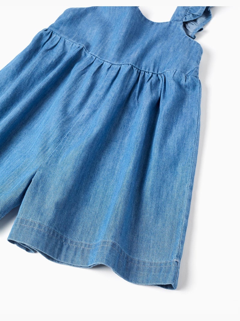 Mono corto vaquero de pierna ancha con tirantes con volantes Azul claro - Kiabi