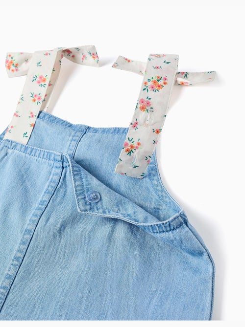 Mono corto vaquero sin mangas con tirantes florales - Kiabi Mono corto vaquero sin mangas con tirantes florales - Kiabi