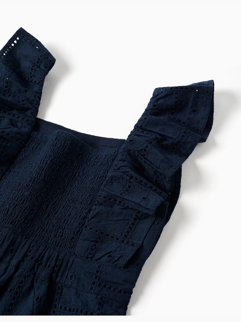 Mono de algodón con bordado inglés y volantes Azul oscuro - Kiabi