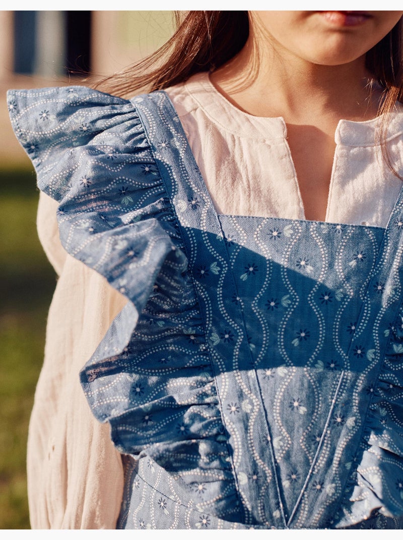 Mono de algodón con volantes y estampado floral Azul Azul - Kiabi