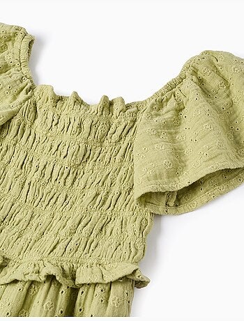 Mono de algodón de pierna ancha con bordado inglés