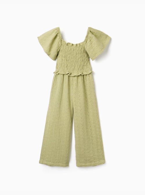 Mono de algodón de pierna ancha con bordado inglés - Kiabi