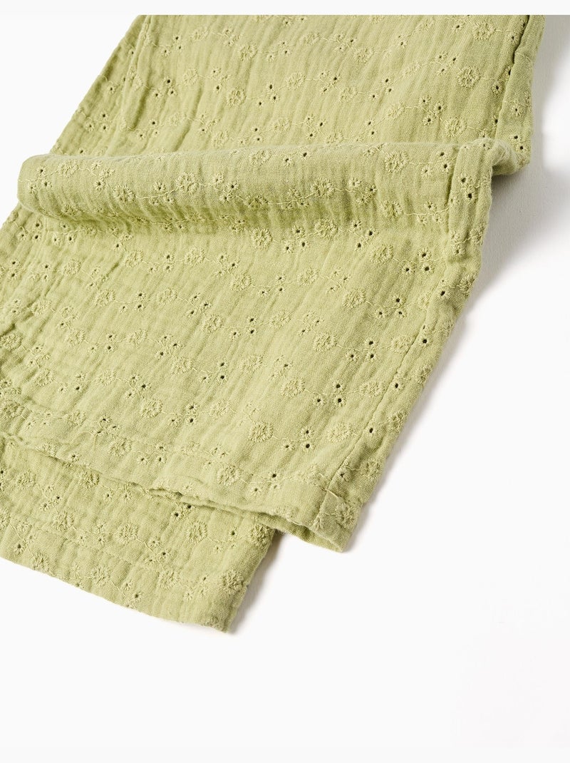Mono de algodón de pierna ancha con bordado inglés Verde claro - Kiabi