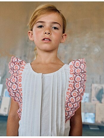 Mono de algodón de pierna ancha con volantes