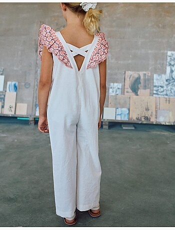 Mono de algodón de pierna ancha con volantes