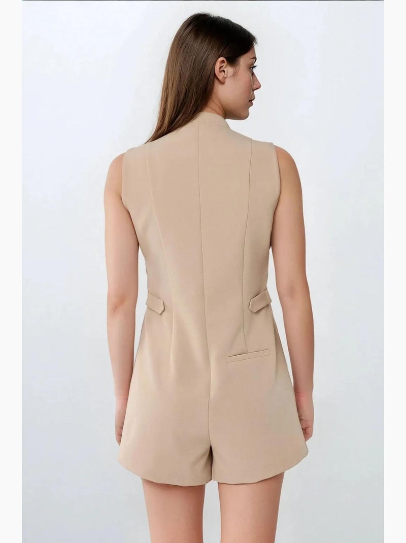 Mono de cuello redondo y pierna corta con detalle de botones hiccup Beige arcilla - Kiabi