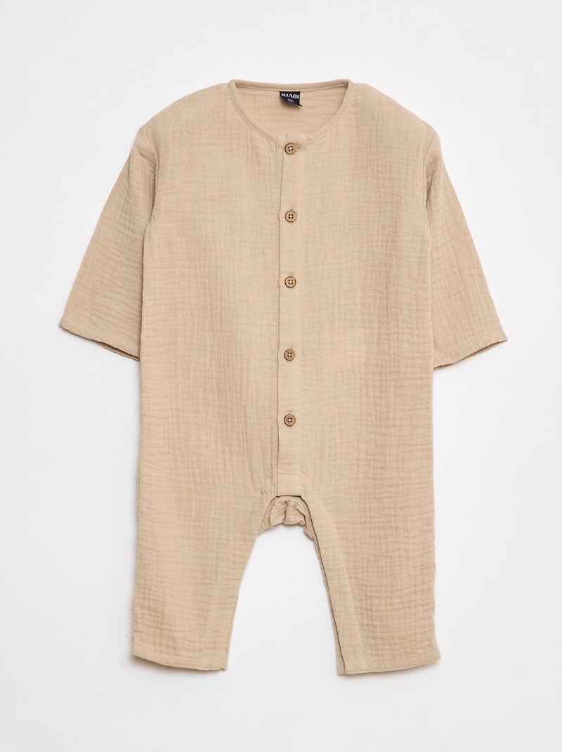 Mono de de manga larga de gasa de algodón Beige - Kiabi