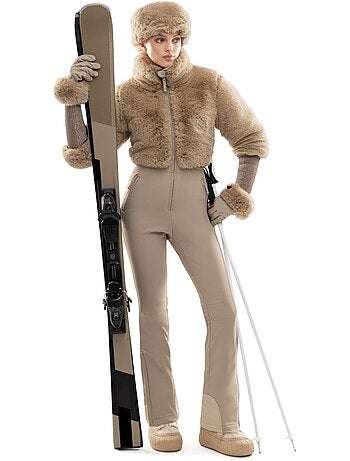 Mono de esqui retro pelo sintético mujer mujer val gardena-w camel