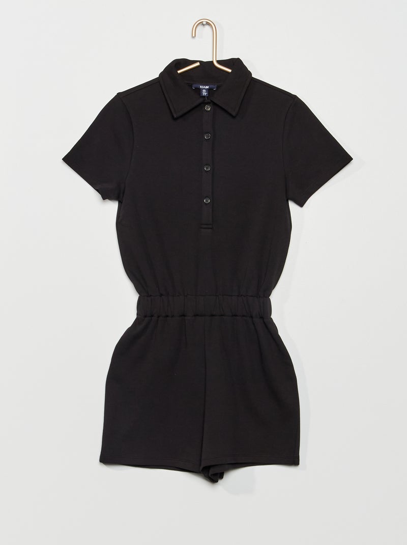 Mono de felpa cuello polo Negro - Kiabi