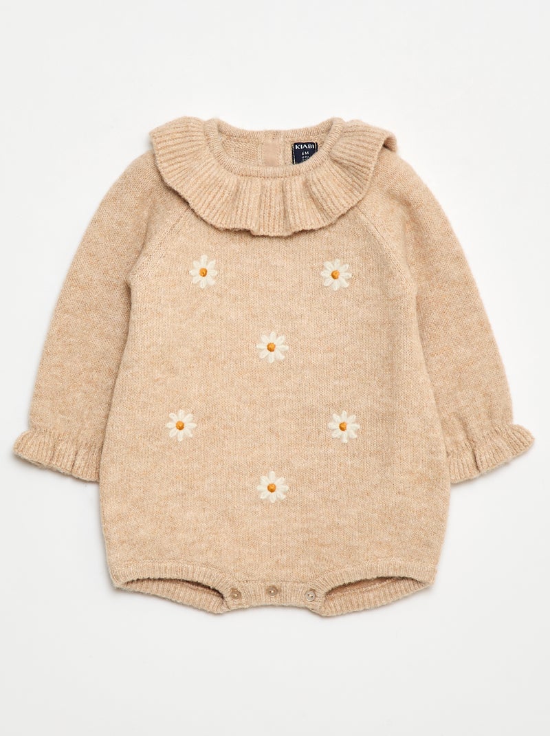 Mono de punto bordado Beige - Kiabi