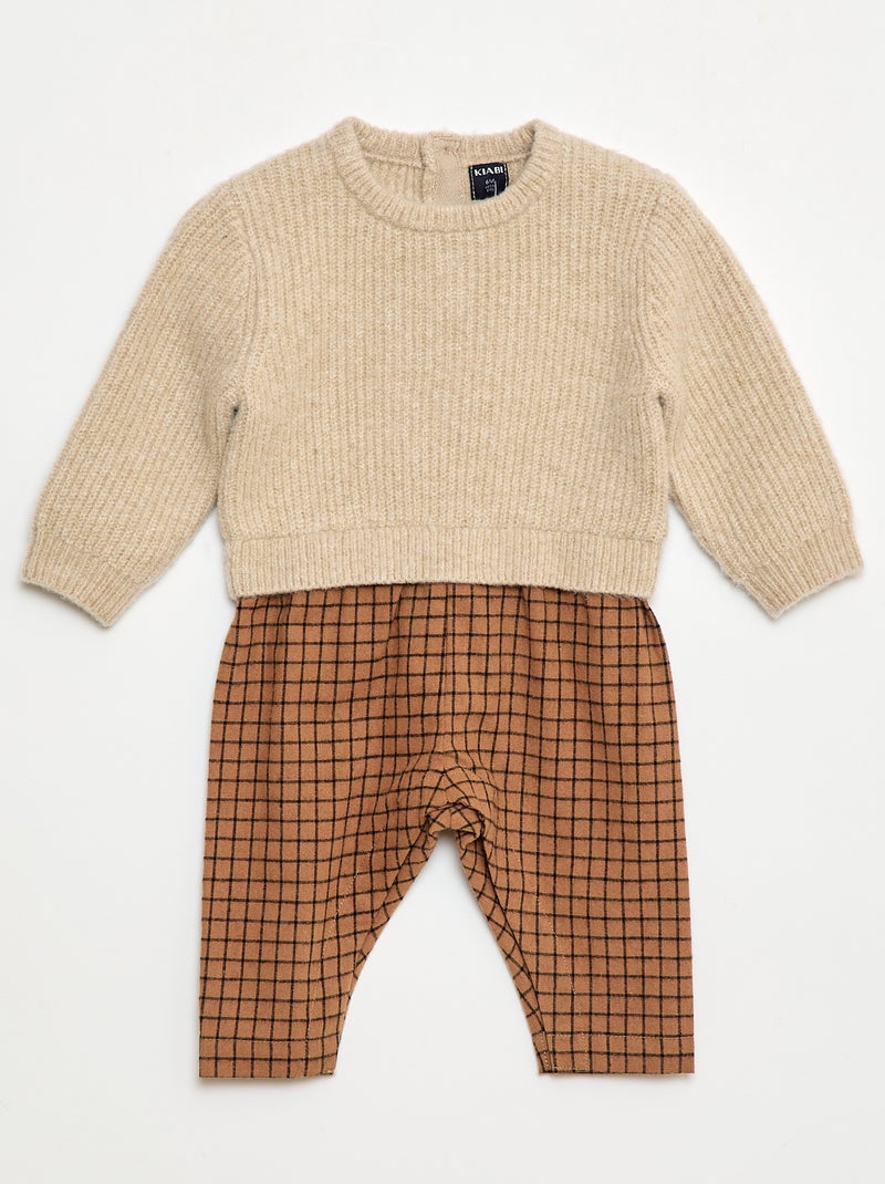 Mono de punto y franela Beige - Kiabi