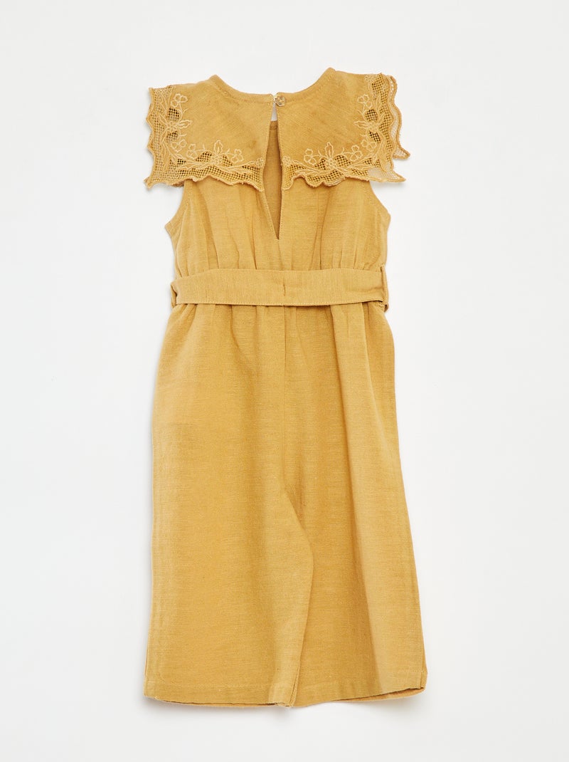 Mono largo con cuello de fantasía y cinturón BEIGE - Kiabi