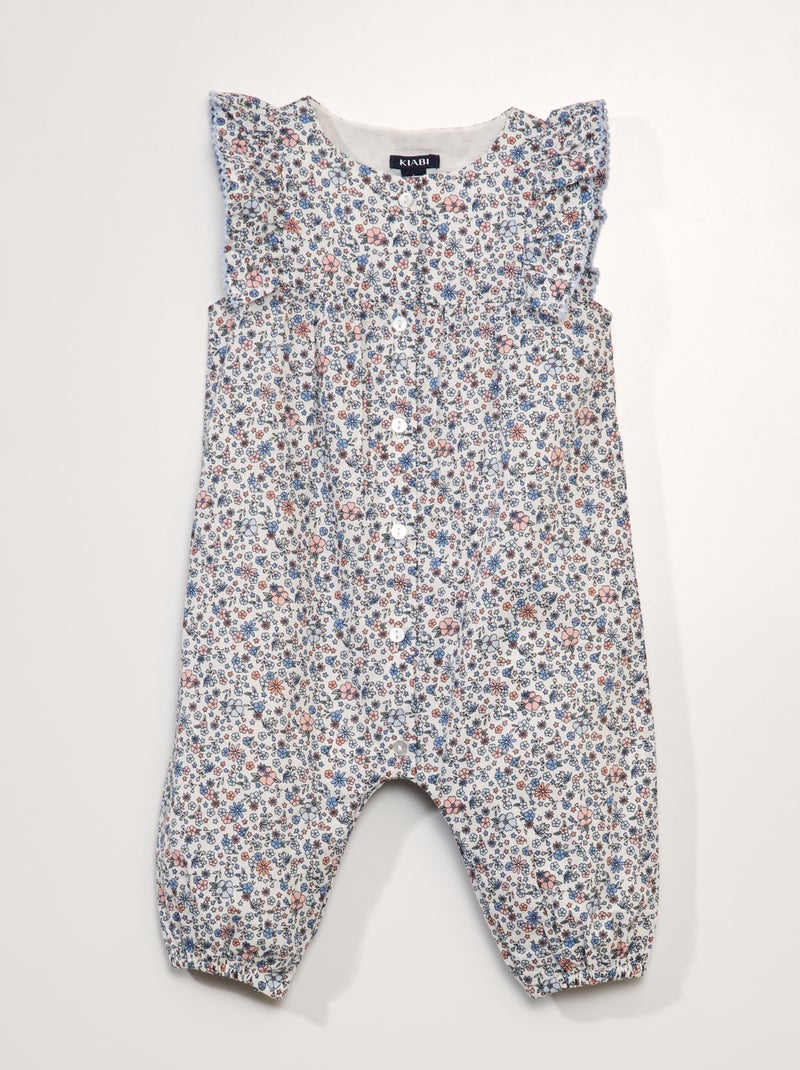 Mono largo con volante y estampado de flores BLANCO - Kiabi