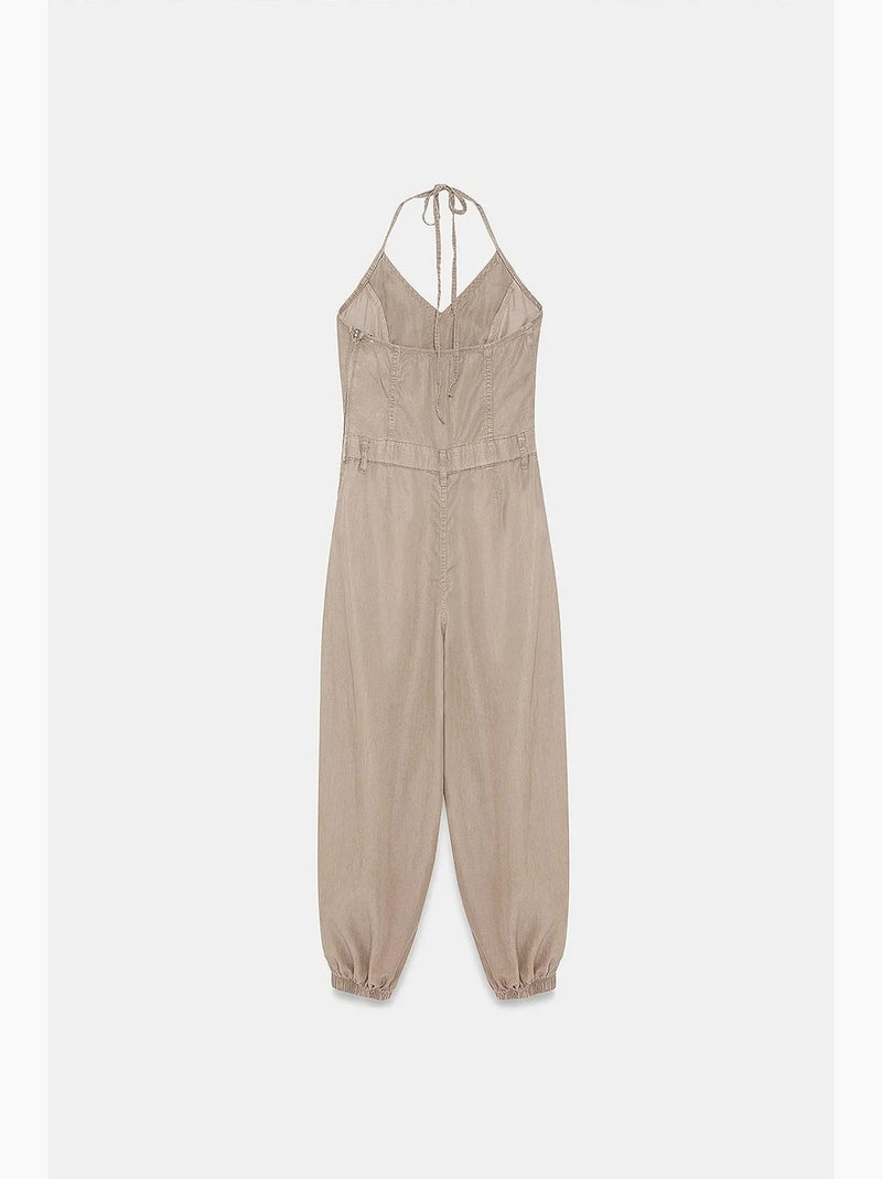 Mono largo de tencel con cuello halter dilvin Beige arcilla - Kiabi