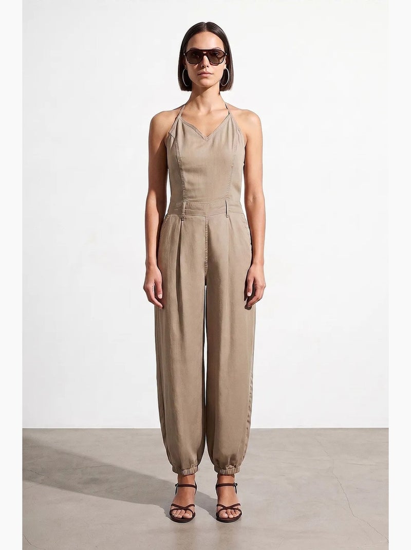 Mono largo de tencel con cuello halter dilvin Beige arcilla - Kiabi