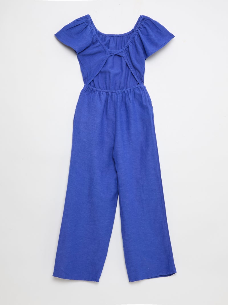 Mono pantalón ancho de manga corta Azul - Kiabi