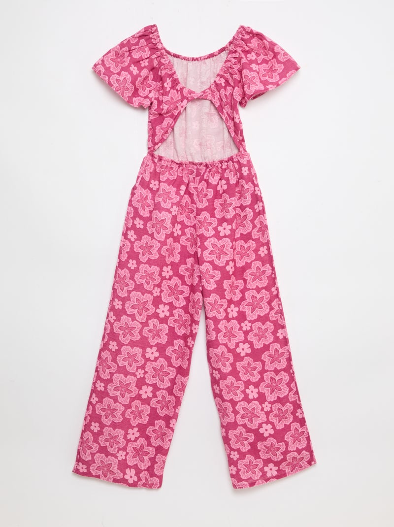 Mono pantalón ancho de manga corta Rosa - Kiabi