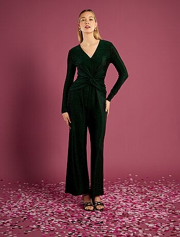 Mono pantalón ancho de punto con diseño de besos