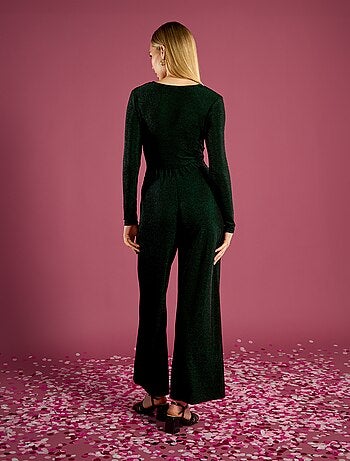 Mono pantalón ancho de punto con diseño de besos