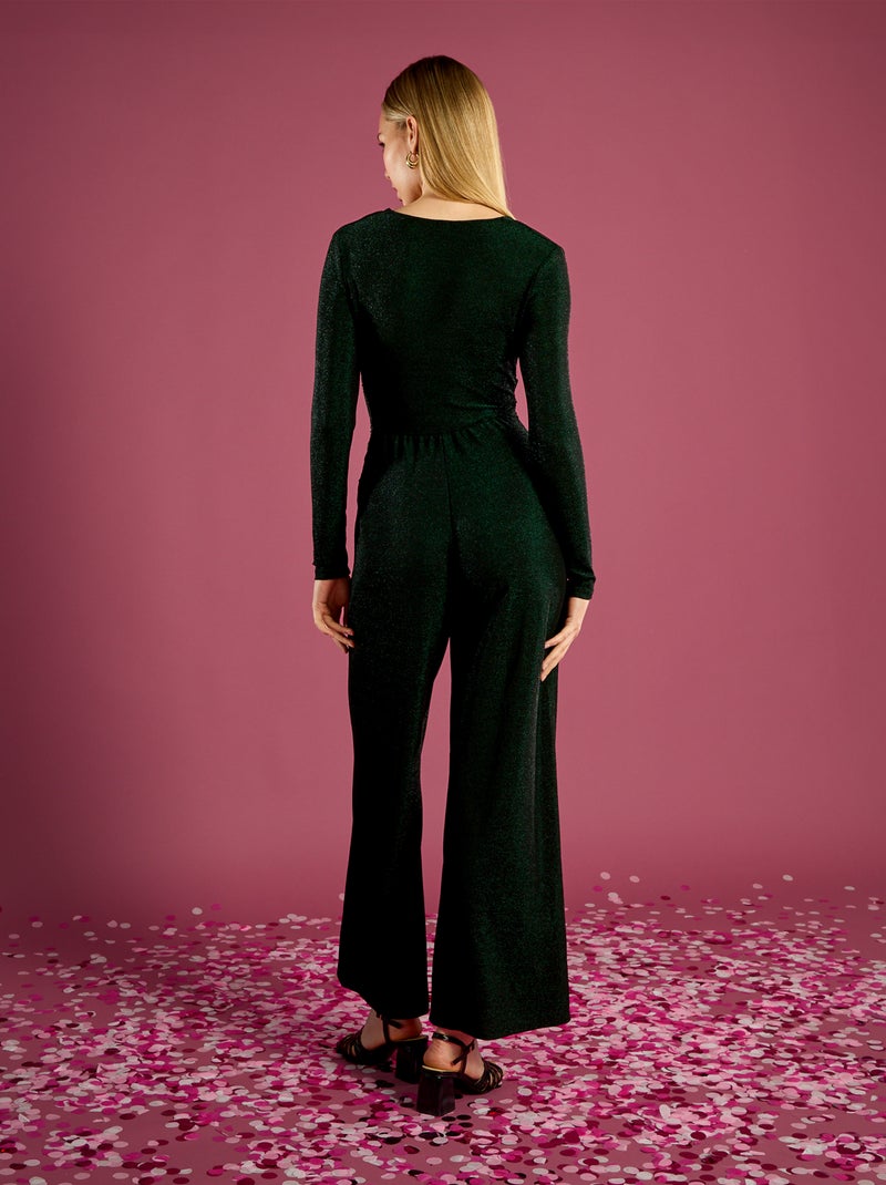 Mono pantalón ancho de punto con diseño de besos Verde - Kiabi