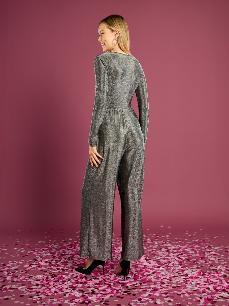 Mono pantalón ancho de punto con motivo de besos Gris - Kiabi