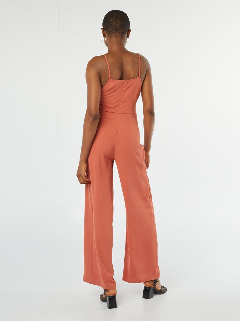 Mono pantalón con tirantes finos ajustables y drapeado por delante ROJO - Kiabi