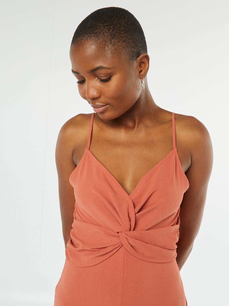 Mono pantalón con tirantes finos ajustables y drapeado por delante ROJO - Kiabi