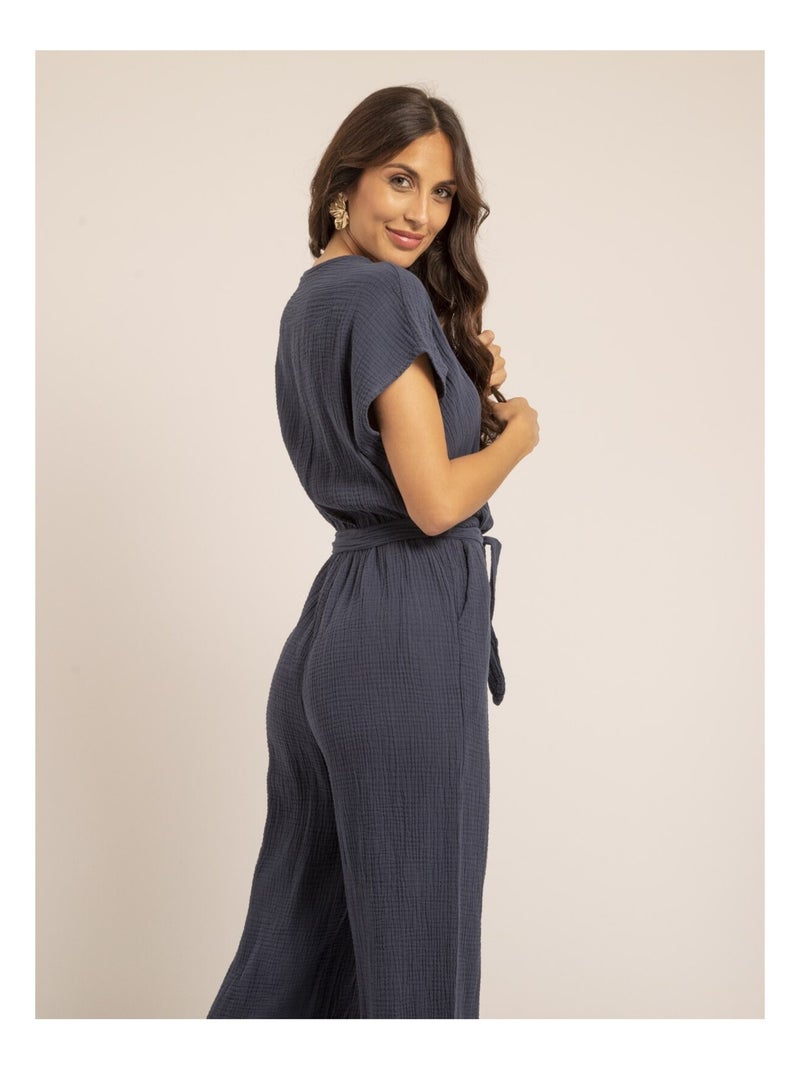 Mono pantalón de gasa de algodón EROLIE Azul marino - Kiabi