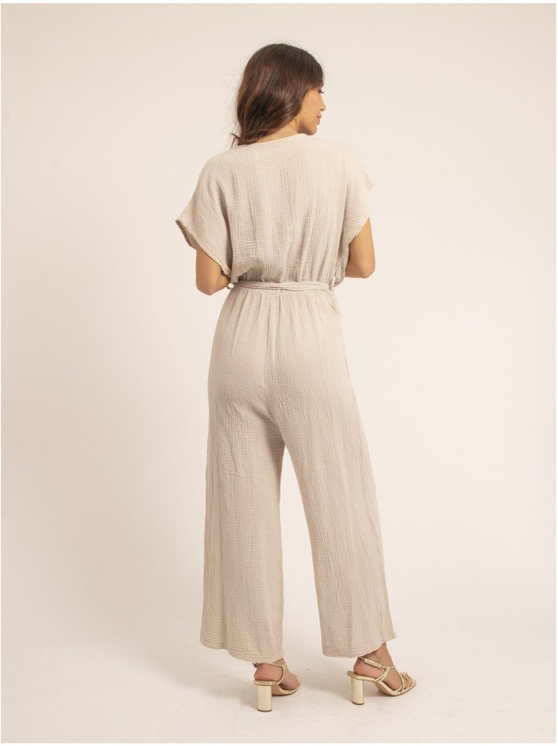 Mono pantalón de gasa de algodón EROLIE Beige - Kiabi
