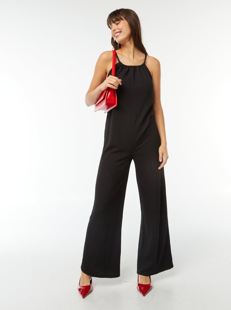 Mono pantalón de punto gofrado negro - Kiabi