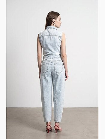 Mono peto de denim de algodón de pernera recta dilvin