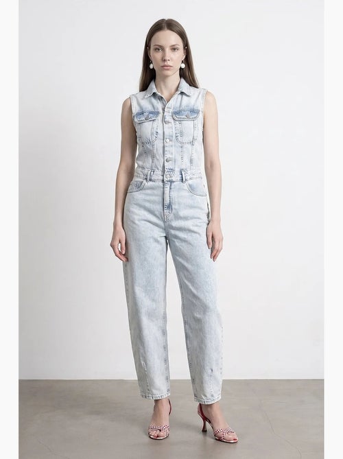 Mono peto de denim de algodón de pernera recta dilvin - Kiabi