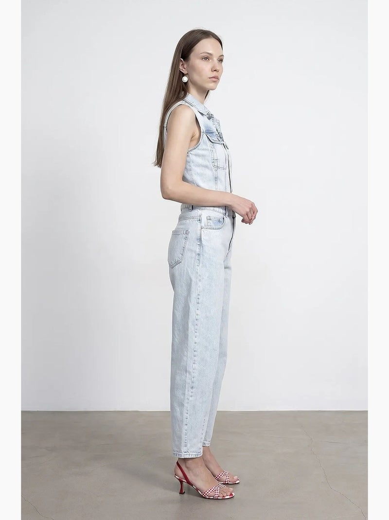 Mono peto de denim de algodón de pernera recta dilvin Azul claro - Kiabi