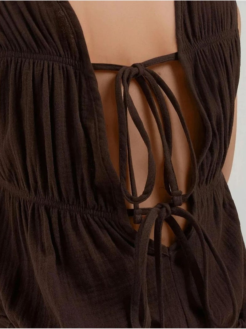 Mono texturizado de pierna ancha con cuello redondo hiccup Marrón oscuro - Kiabi