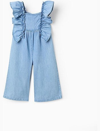 Mono vaquero de pierna ancha con volantes