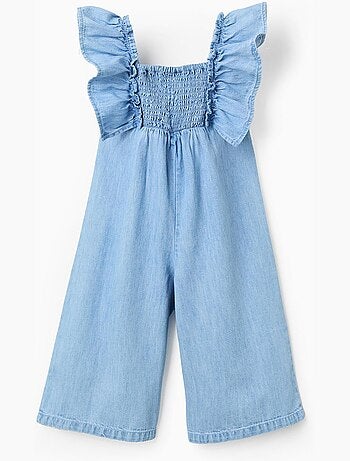 Mono vaquero de pierna ancha con volantes