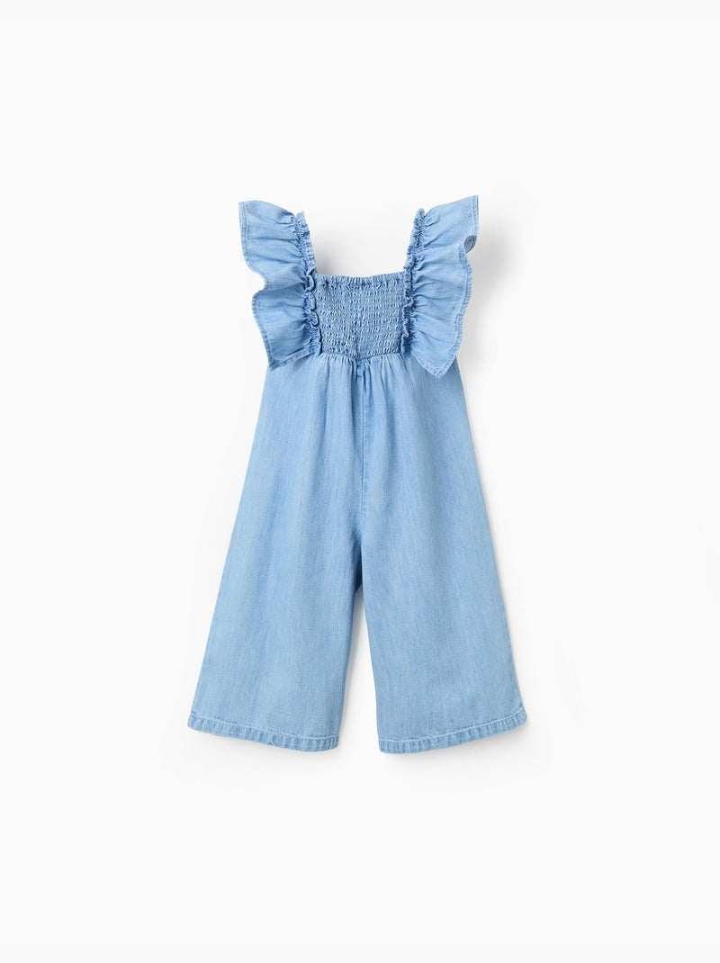 Mono vaquero de pierna ancha con volantes Azul Azul - Kiabi