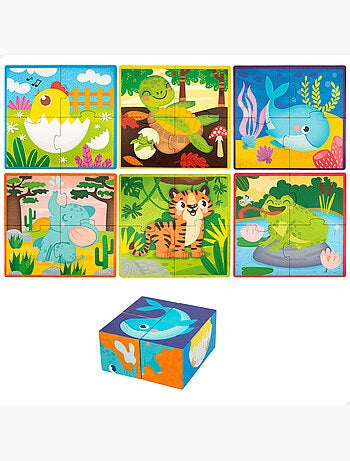 Montessori lisciani 6 puzzles animales 4 piezas c/4 cubos madera