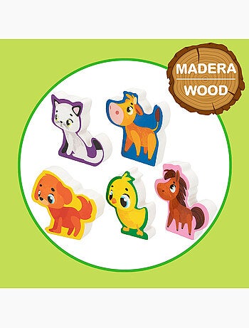 Montessori lisciani puzzle granja 12 piezas c/5 animales madera y 5 casas 3d