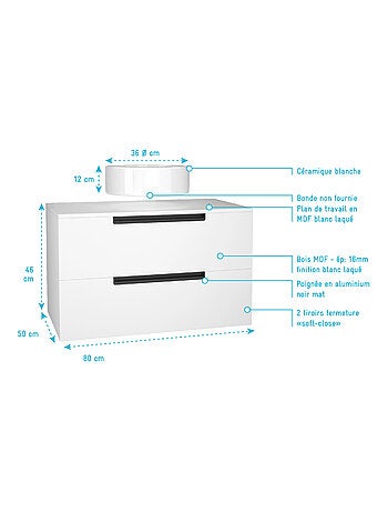 Mueble de baño con 2 cajones y 1 lavabo redondo