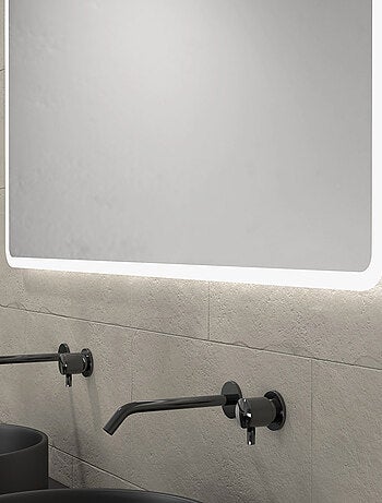 Mueble de baño con 2 lavabos redondos y 1 espejo rectangular LED