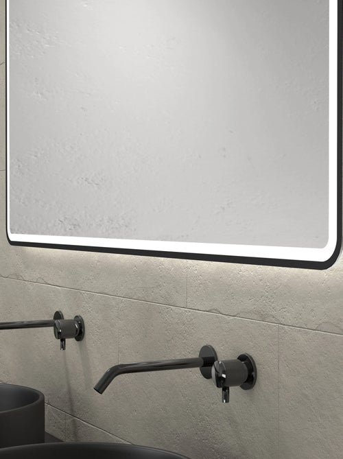 Mueble de baño con 2 lavabos redondos y 1 espejo rectangular LED negro - Kiabi
