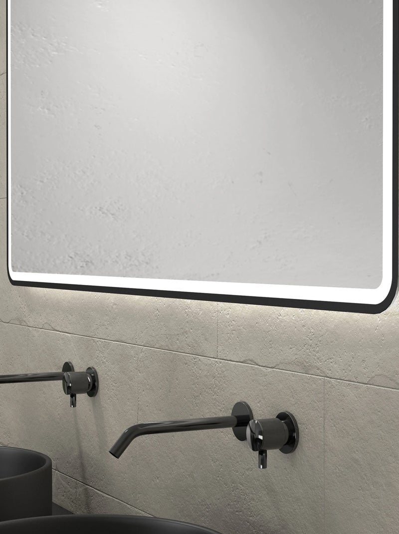 Mueble de baño con 2 lavabos redondos y 1 espejo rectangular LED negro Beige claro - Kiabi