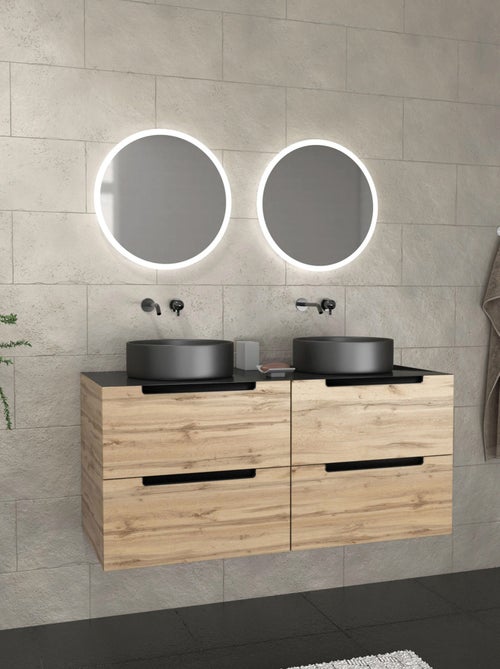 Mueble de baño con 2 lavabos redondos y 2 espejos LED redondos - Kiabi