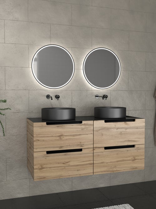 Mueble de baño con 2 lavabos redondos y 2 espejos redondos led negros - Kiabi
