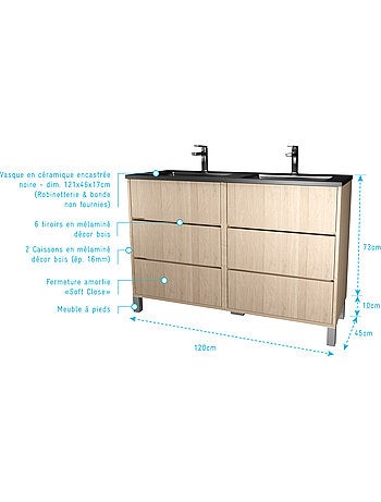 Mueble de baño con doble lavabo y 6 cajones