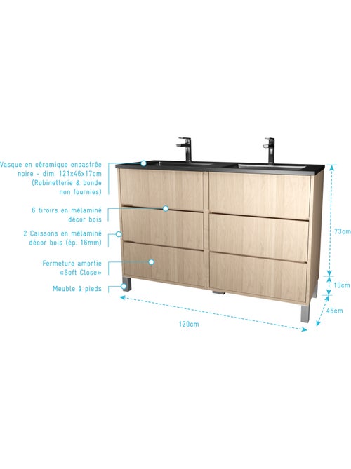 Mueble de baño con doble lavabo y 6 cajones - Kiabi