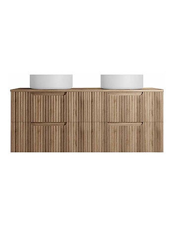 Mueble de baño con lavabo doble redondo con frente ondulado y armarios integrados