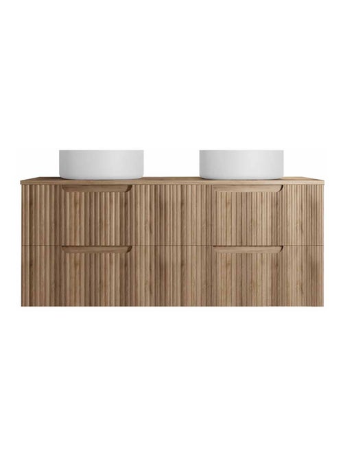 Mueble de baño con lavabo doble redondo con frente ondulado y armarios integrados - Kiabi Mueble de baño con lavabo doble redondo con frente ondulado y armarios integrados - Kiabi